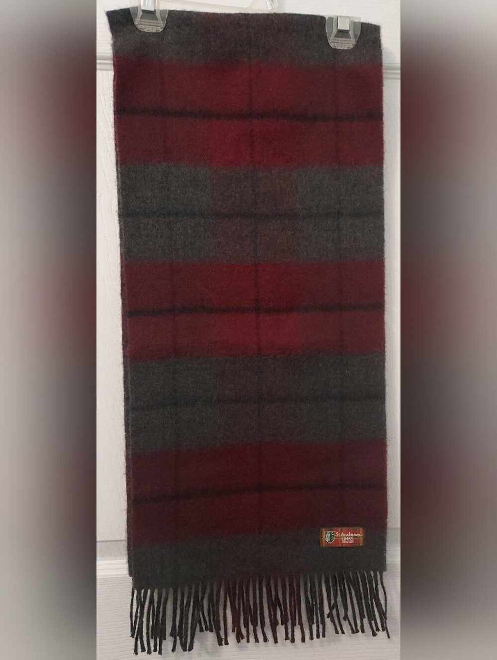 ntage St Andrews Links Woven Tartan Print Scarf 100% New Wool 56in. X 12in.
